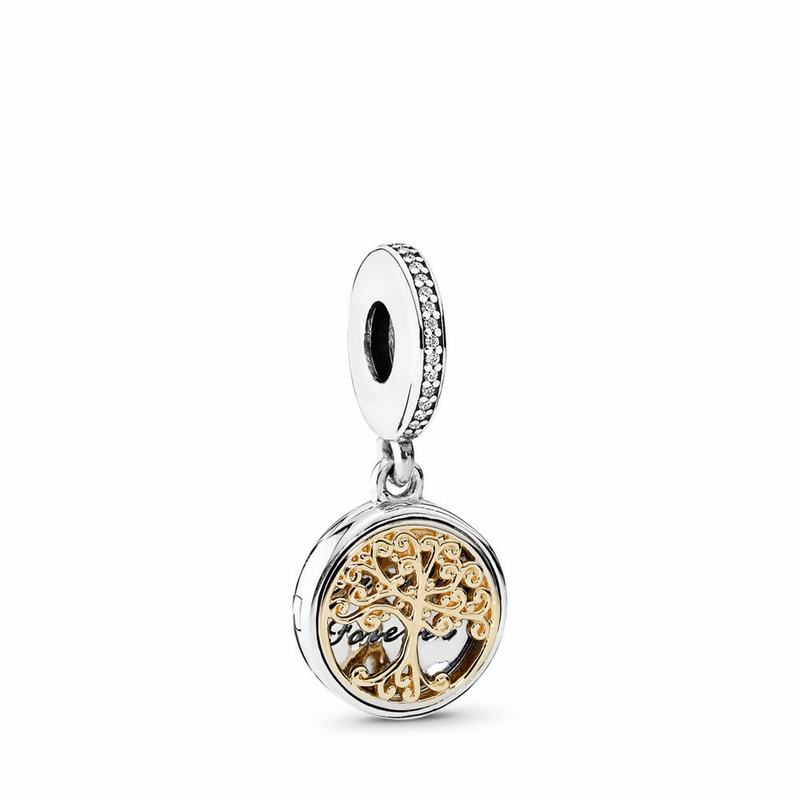 Pandora Family Roots Dangle Charm Ireland - Two Tone/Cubic Zirconia - 216395RFG